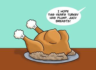 Adult Thanksgiving Card With Cartoon Turkey With Human Like Breasts