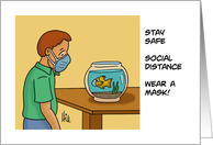 Coronavirus Cartoon With Cartoon Man And Goldfish Both Wearing Masks card