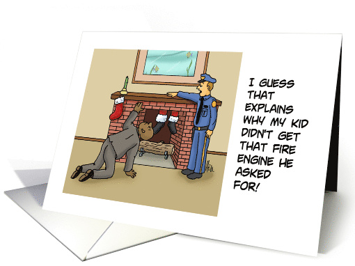Humorous Christmas Card With Cartoon About Santa Stuck In Chimney card