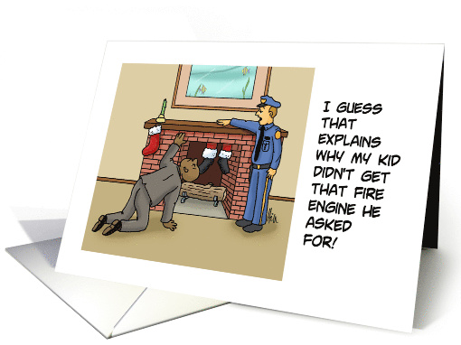 Humorous Blank Card With Cartoon About Santa Stuck In Chimney card