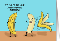 Humorous Anniversary With Two Cartoon Bananas One Peeling card