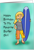 Birthday For Young Girl With Cartoon Surfer To My Favorite Surfer Girl card
