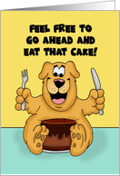 Humorous Friendship Cartoon Dog With Cake It’s Somebody’s Birthday card