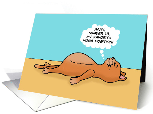 Humorous Yoga Friendship With Cartoon Cat Laying On Its Back card