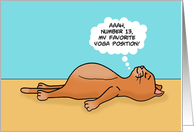 Humorous Yoga Friendship With Cartoon Cat Laying On Its Back card