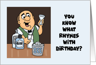 Birthday Cartoon Bartender Asks What Rhymes With Birthday Gin card