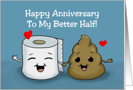 Humorous Anniversary For Spouse With Cartoon Toilet Paper And Poop card