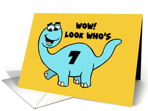 Humorous Boys 7th Birthday With Blue Cartoon Dinosaur Who's Seven card