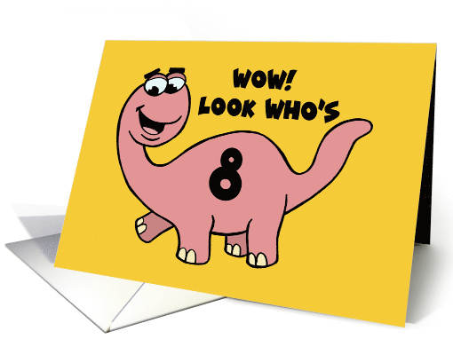 Humorous Girls 8th Birthday With Blue Cartoon Dinosaur... (1678246)