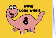 Humorous Girls 8th Birthday With Blue Cartoon Dinosaur Who’s Eight card