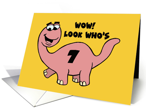 Humorous Girls 7th Birthday With Blue Cartoon Dinosaur... (1678250)