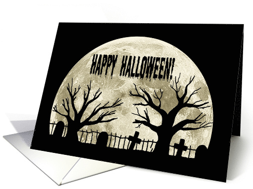 Halloween Card With A Silhouetted Graveyard Against A Full Moon card