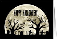 Halloween Card With A Silhouetted Graveyard Against A Full Moon card