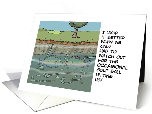 Humorous Golf Blank Card With Fish In A Lake With Golf Clubs card