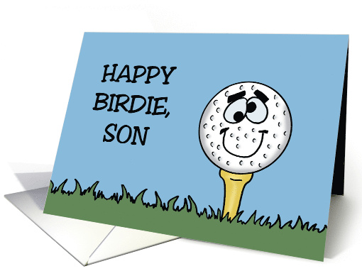 Humorous Son's Birthday With Cartoon Golf Ball Happy Birdie card