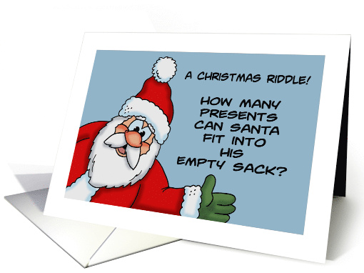 Humorous Christmas Card How Many Presents Can Santa Fit Into card