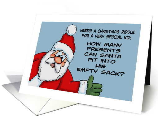 Humorous Kids Christmas Card How Many Presents Can Santa Fit Into card