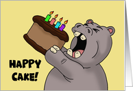 Humorous Birthday With Cartoon Hippo Eating A Cake Happy Cake card
