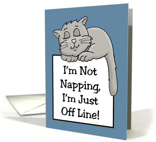 Blank Card With Cartoon Cat I'm Not Napping I'm Just Off Line card