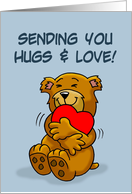 Get Well With Cute Cartoon Bear Sending You Hugs And Love card