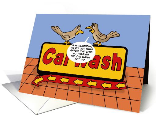 Hello Card With Two Birds On A Car Wash Sign After They... (1692922)