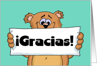 Blank Thank You With Cartoon Bear Holding Spanish Sign Saying Gracias card