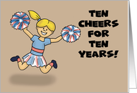 Tenth Birthday With Cartoon Cheerleader Ten Cheers For Ten Years card