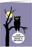 Humorous Birthday With Owl Look Whooooo’s Having A Birthday card