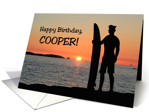 Name Specific Birthday Card For Cooper With Surfer Silhouette card