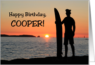 Name Specific Birthday Card For Cooper With Surfer Silhouette card