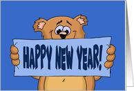 New Year’s Card With Cartoon Bear Holding A Banner card