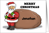 Kids Custom Name Christmas Card With Santa’s Sack And Name card