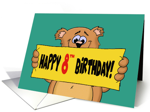 8th Birthday With Cartoon Bear Holding A Banner Happy 8th... (1709578)