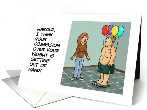 Humorous Blank Card With Man Weighing Himself With Helium... (1711366)
