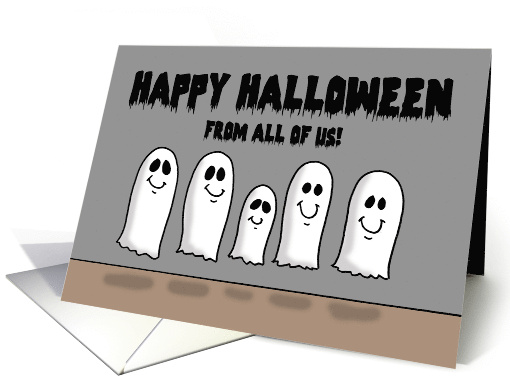 Humorous Halloween With Five Cartoon Ghosts From All Of Us card