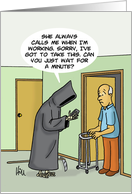 Humorous Blank Card With The Grim Reaper Taking A Cell Phone Call card