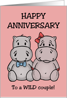 Cute Anniversary Card With A Cartoon Hippo Couple card