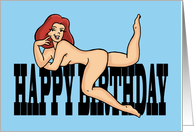Humorous Adult Birthday With Nude Cartoon Woman Laying On Words card