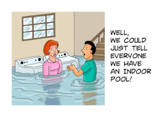 Humorous Congratulations On Home Improvement With Cartoon Of Flooded