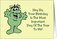 Humorous Sister Birthday The Most Important Day Of The Year To Me card