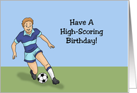 Boy Birthday With Soccer Player Have A High Scoring Birthday card