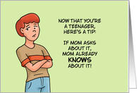 Humorous Teen Birthday With Cartoon Boy If Mom Asks About It card