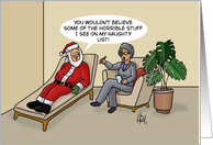 Humorous Christmas With Santa In Psychiatrist’s Office About Naughty card