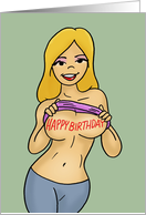 Humorous Adult Birthday With Cartoon Woman With Words On Boobs card