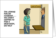 Humorous Cartoon With Zombie Woman At Lost And Found card