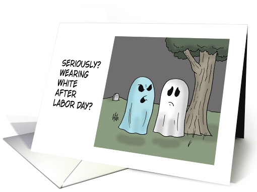 Humorous Halloween With Ghosts Seriously Wearing White After card