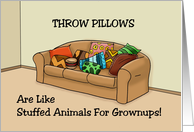 Humorous Hello Throw Pillows Are Like Stuffed Animals For Grownups card