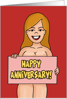 Adult Spouse Anniversary With Nude Cartoon Woman Holding A Sign card