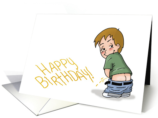 Humorous Birthday With Cartoon Little Boy Peeing Happy Birthday card