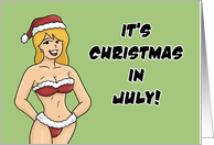 Christmas In July With Girl In Santa Style Bikini Have A Cool Holiday card